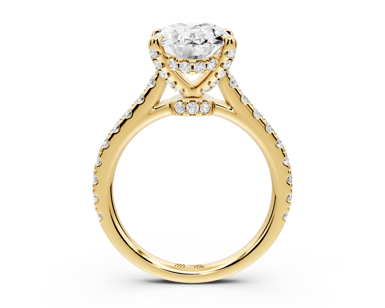 Odette - 3ct 18k yellow gold oval Diamond Engagement Ring with Pavé Band & Hidden Halo - Mr. Alex Jewelry