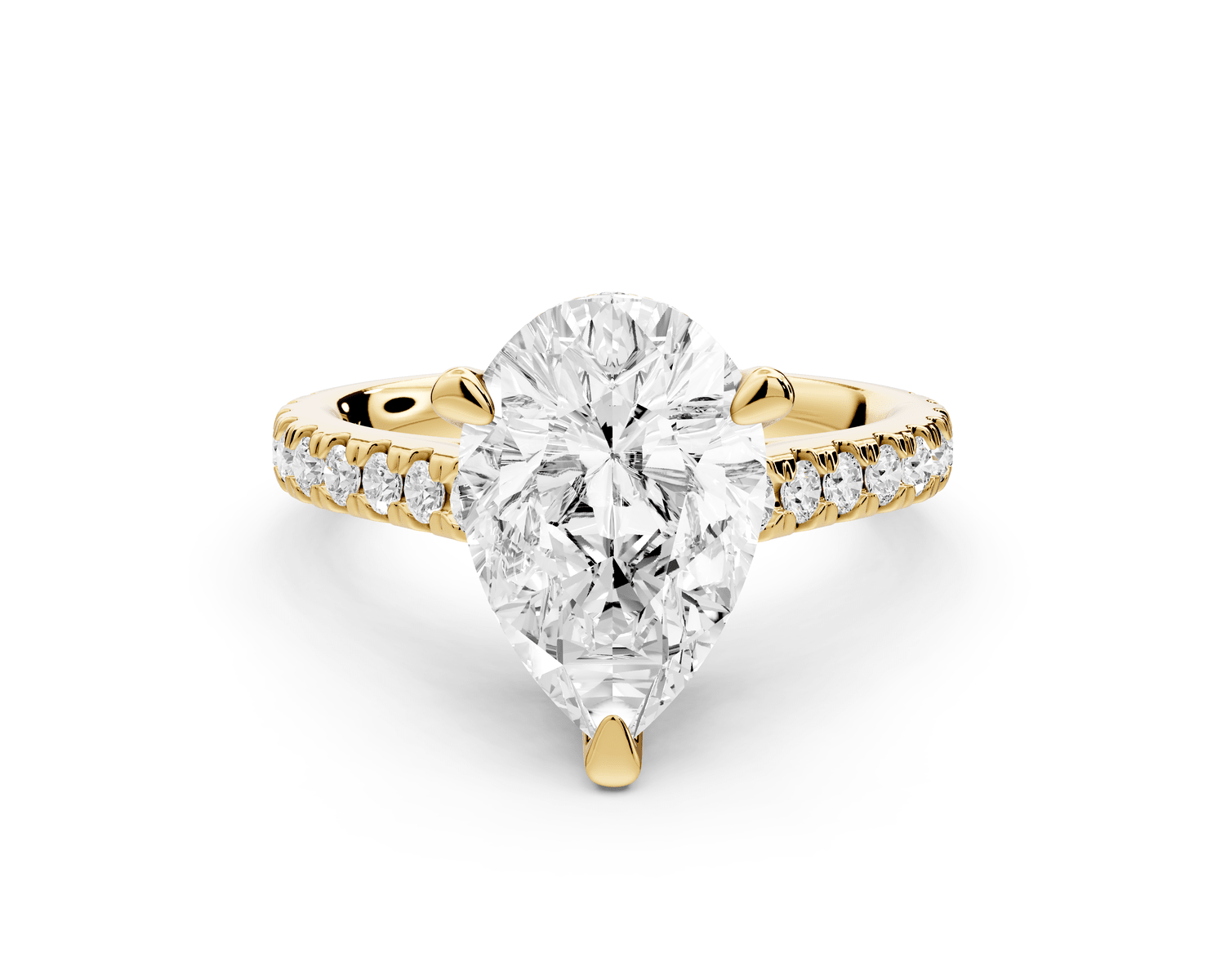 Odette - 3ct 18k yellow gold pear Diamond Engagement Ring with Pavé Band & Hidden Halo - Mr. Alex Jewelry