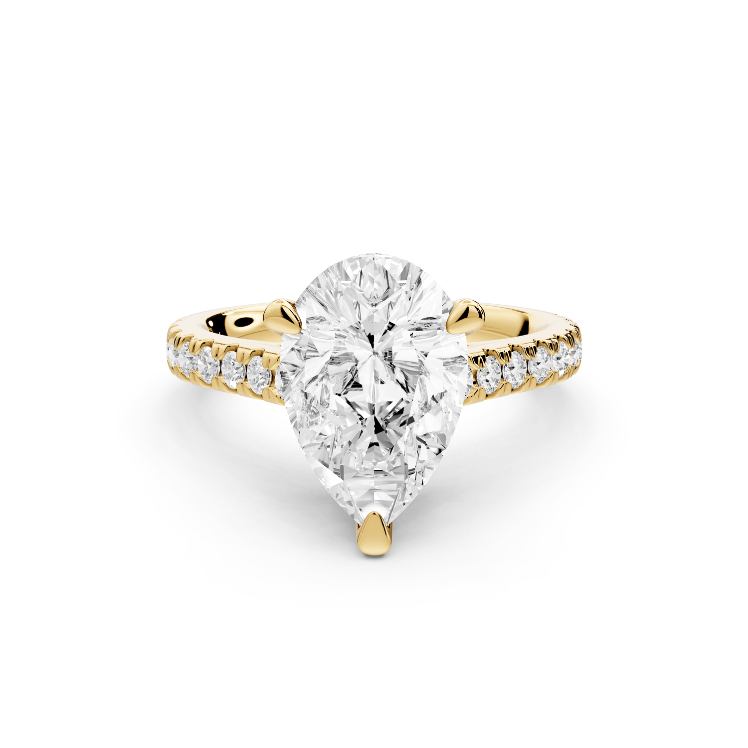 Odette - 3ct 18k yellow gold pear Diamond Engagement Ring with Pavé Band & Hidden Halo - Mr. Alex Jewelry