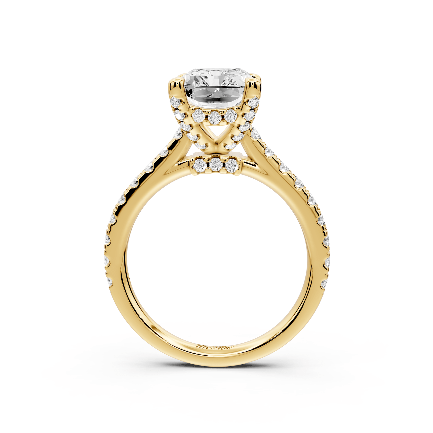 Odette - 3ct 18k yellow gold radiant Diamond Engagement Ring with Pavé Band & Hidden Halo - Mr. Alex Jewelry