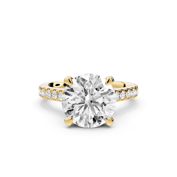 Odette - 3ct 18k yellow gold round Diamond Engagement Ring with Pavé Band & Hidden Halo - Mr. Alex Jewelry