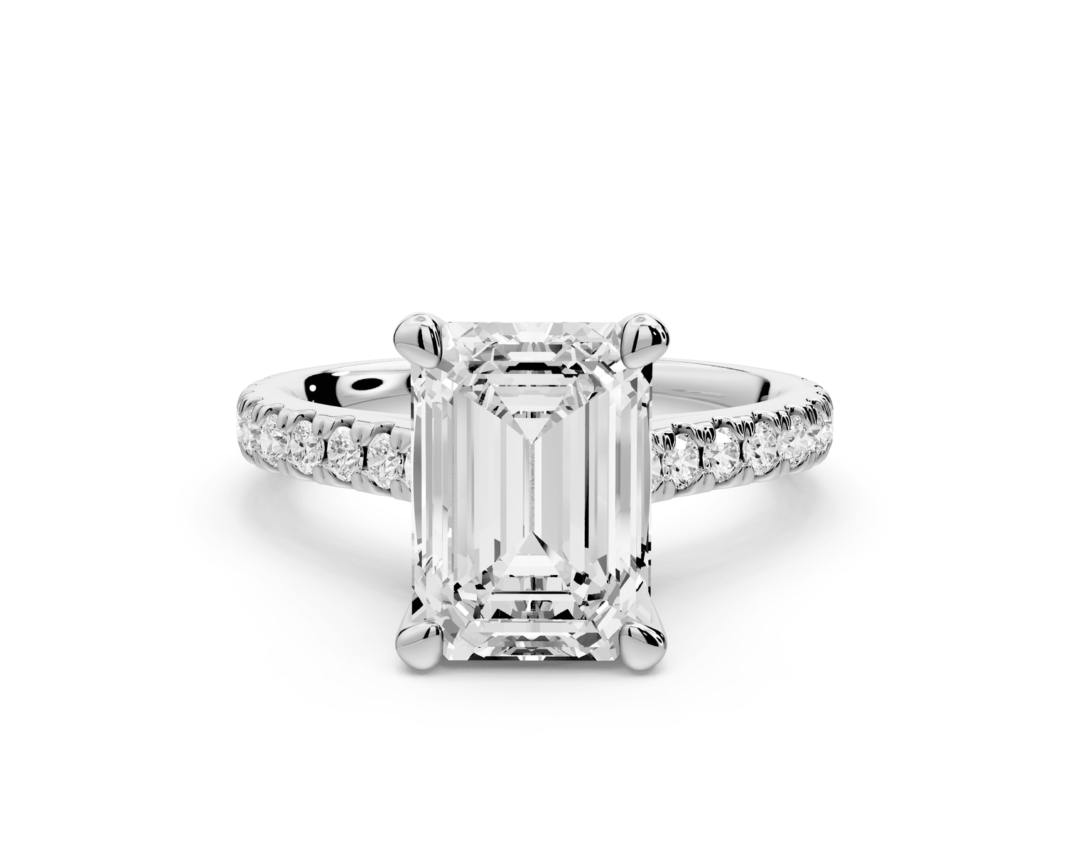 Odette - 3ct platinum emerald Diamond Engagement Ring with Pavé Band & Hidden Halo - Mr. Alex Jewelry
