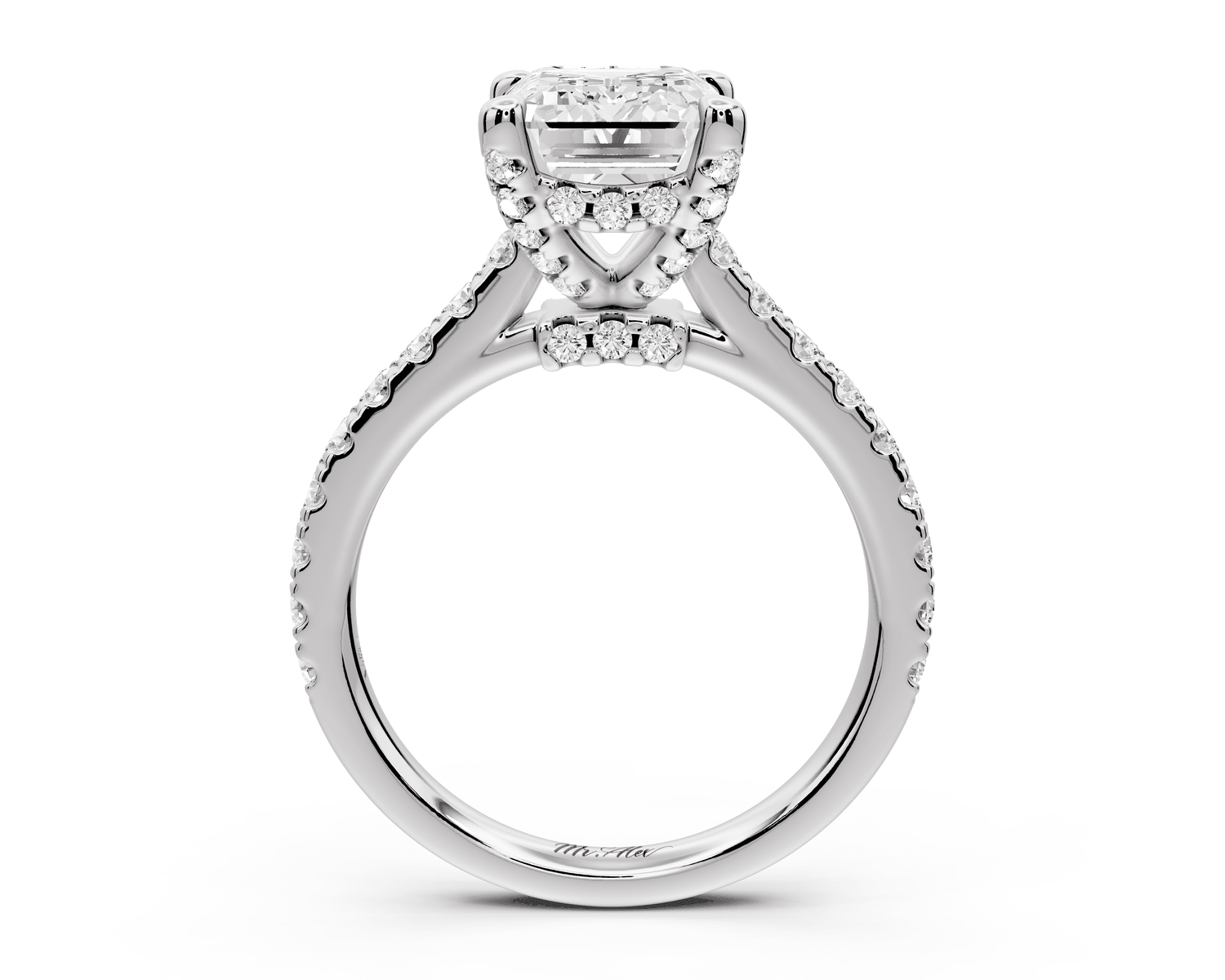 Odette - 3ct platinum emerald Diamond Engagement Ring with Pavé Band & Hidden Halo - Mr. Alex Jewelry