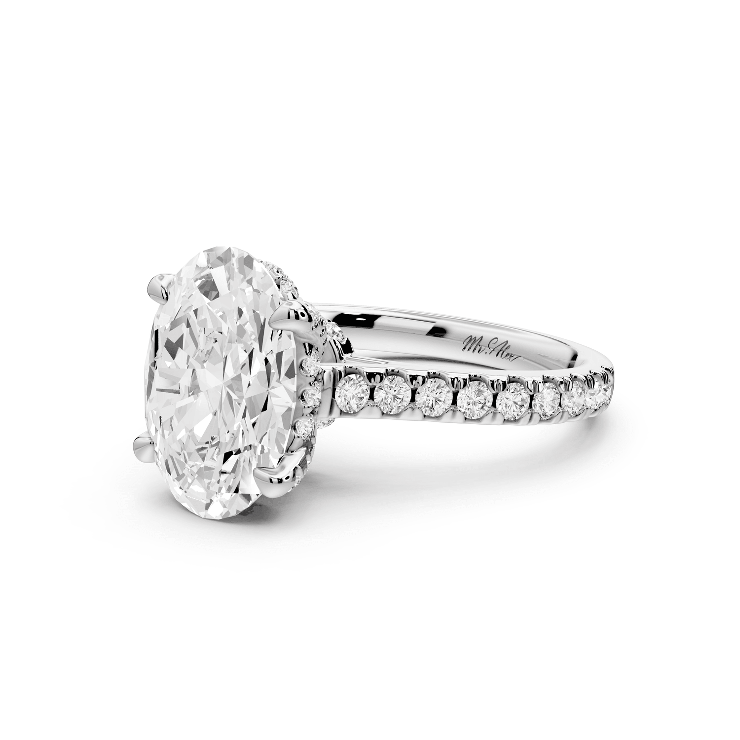 Odette - 3ct platinum oval Diamond Engagement Ring with Pavé Band & Hidden Halo - Mr. Alex Jewelry
