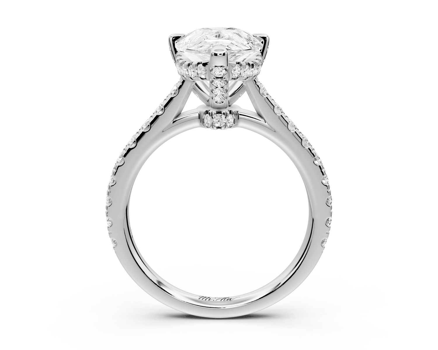 Odette - 3ct platinum pear Diamond Engagement Ring with Pavé Band & Hidden Halo - Mr. Alex Jewelry
