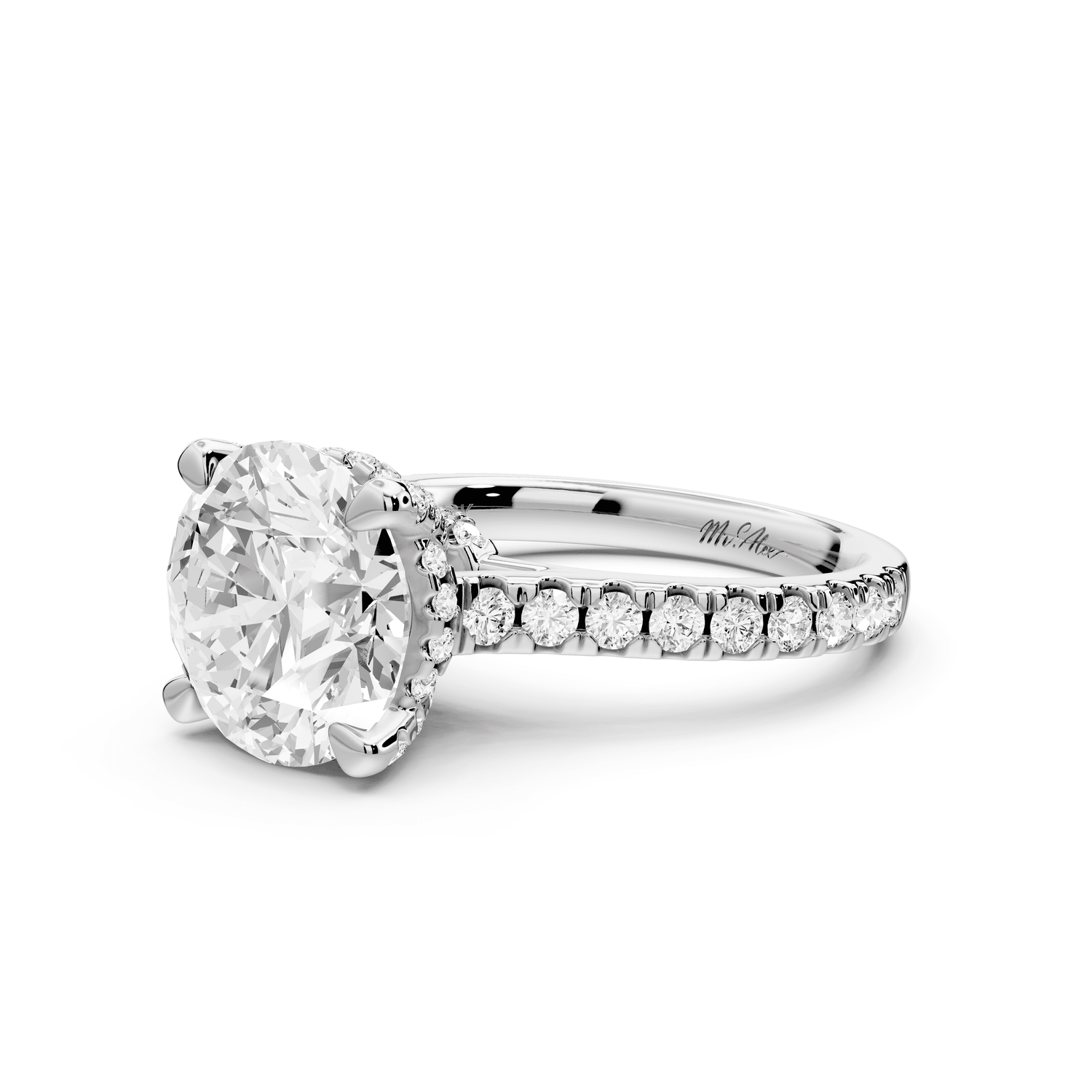 Odette - 3ct platinum round Diamond Engagement Ring with Pavé Band & Hidden Halo - Mr. Alex Jewelry