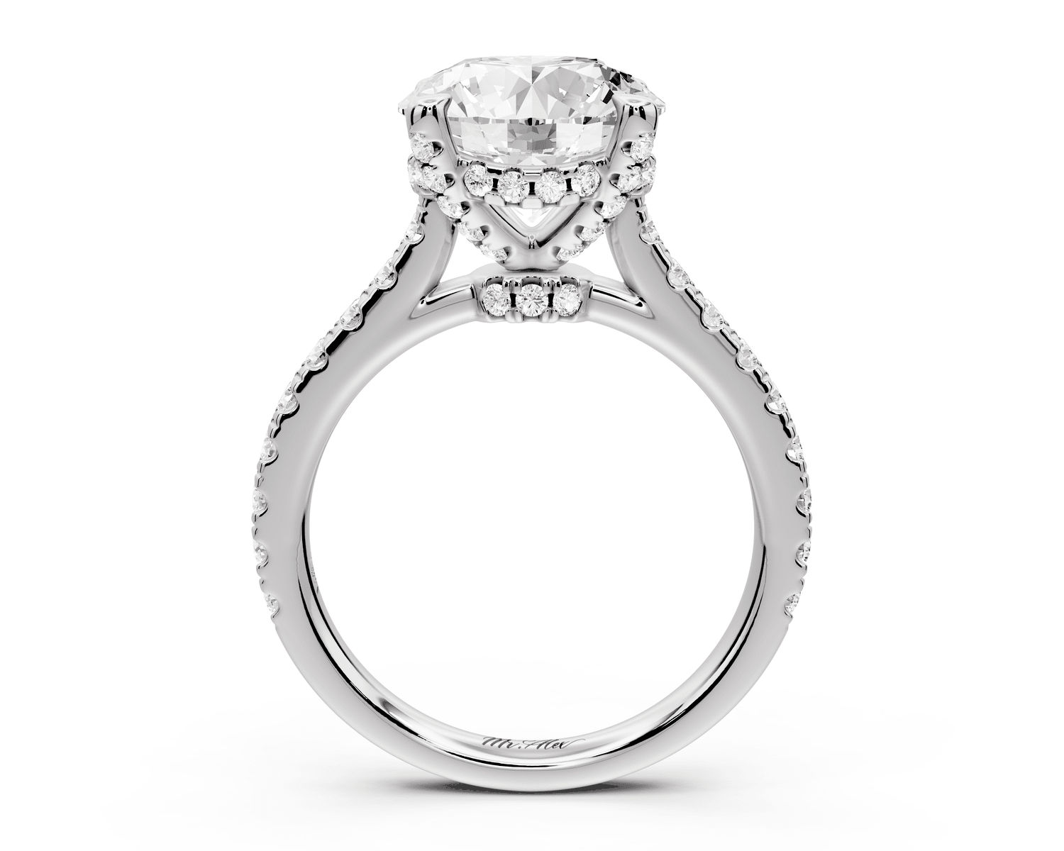 Odette - 3ct platinum round Diamond Engagement Ring with Pavé Band & Hidden Halo - Mr. Alex Jewelry