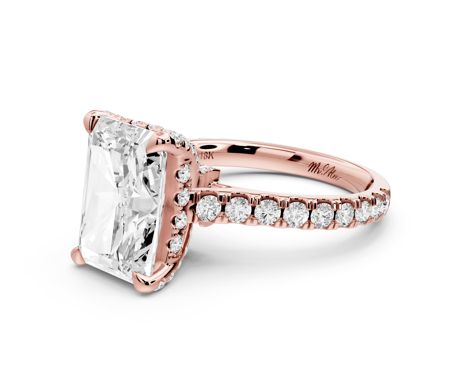 Odette - 4ct 14k rose gold radiant Diamond Engagement Ring with Pavé Band & Hidden Halo - Mr. Alex Jewelry