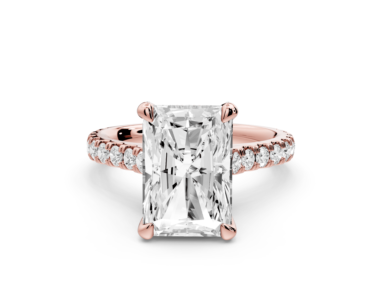 Odette - 4ct 14k rose gold radiant Diamond Engagement Ring with Pavé Band & Hidden Halo - Mr. Alex Jewelry