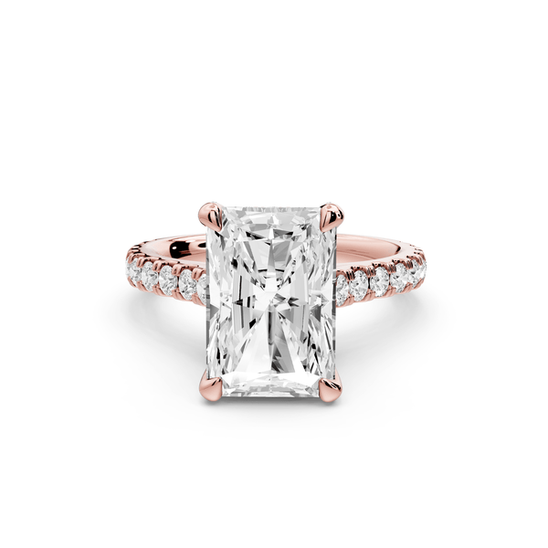 Odette - 4ct 14k rose gold radiant Diamond Engagement Ring with Pavé Band & Hidden Halo - Mr. Alex Jewelry