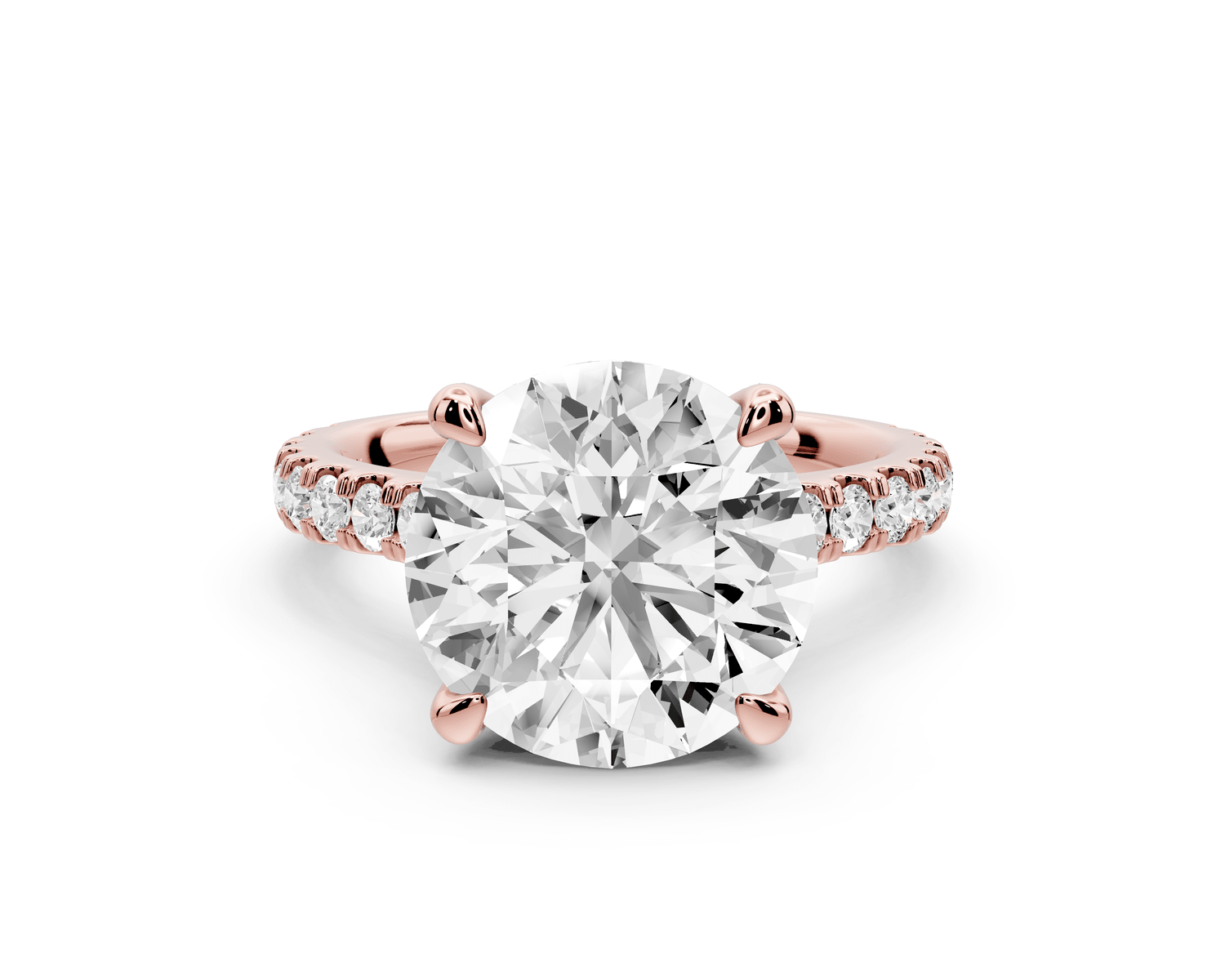 Odette - 4ct 14k rose gold round Diamond Engagement Ring with Pavé Band & Hidden Halo - Mr. Alex Jewelry