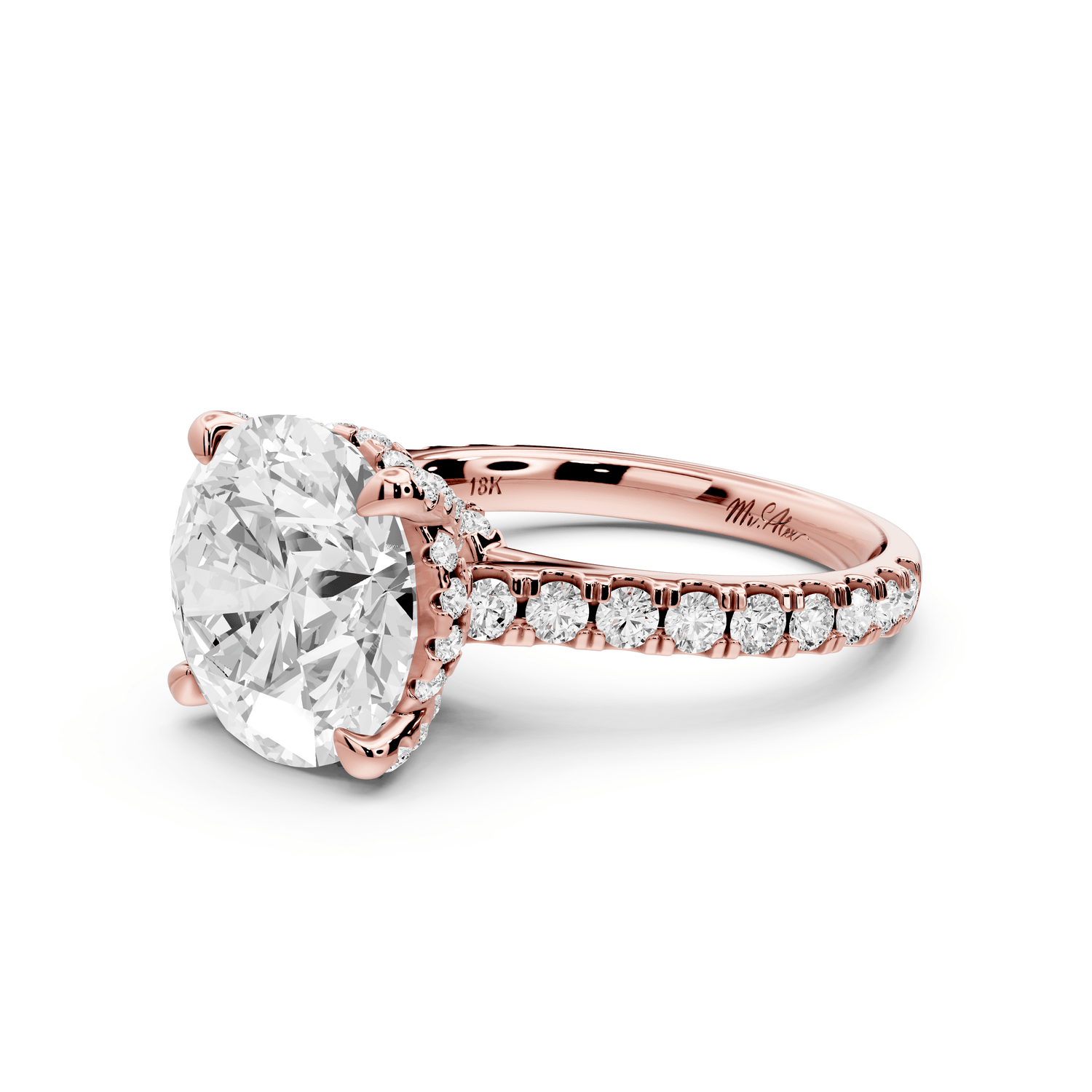 Odette - 4ct 14k rose gold round Diamond Engagement Ring with Pavé Band & Hidden Halo - Mr. Alex Jewelry