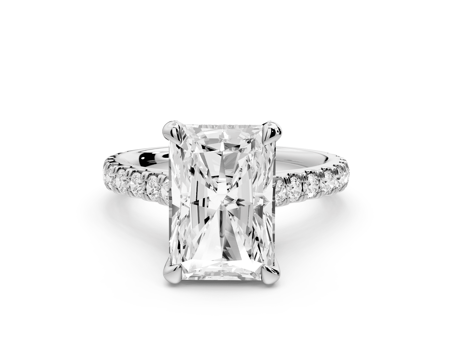 Odette - 4ct 14k white gold radiant Diamond Engagement Ring with Pavé Band & Hidden Halo - Mr. Alex Jewelry