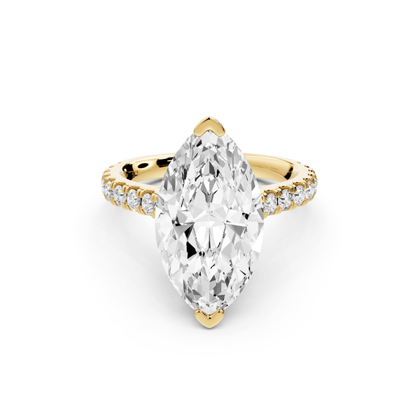 Odette - 4ct 14k yellow gold marquise Diamond Engagement Ring with Pavé Band & Hidden Halo - Mr. Alex Jewelry