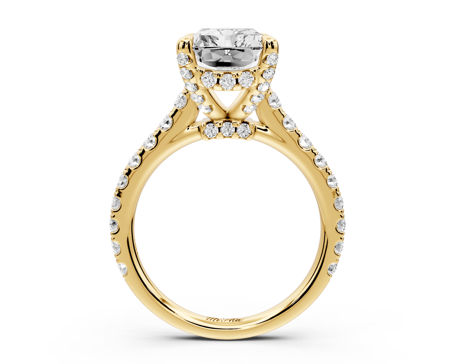Odette - 4ct 14k yellow gold radiant Diamond Engagement Ring with Pavé Band & Hidden Halo - Mr. Alex Jewelry