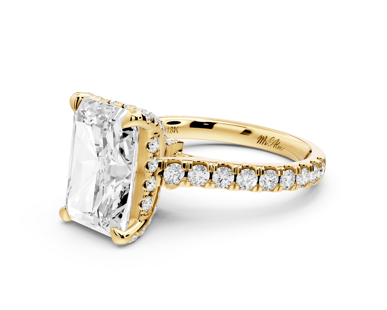 Odette - 4ct 14k yellow gold radiant Diamond Engagement Ring with Pavé Band & Hidden Halo - Mr. Alex Jewelry