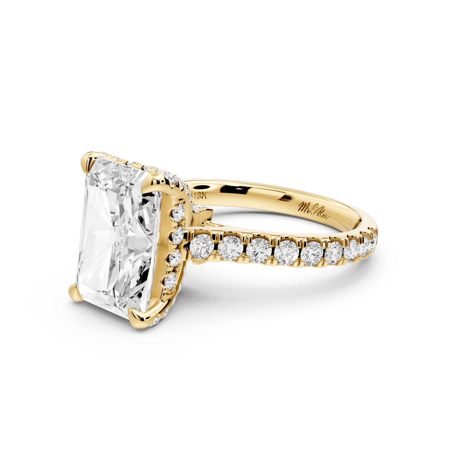 Odette - 4ct 14k yellow gold radiant Diamond Engagement Ring with Pavé Band & Hidden Halo - Mr. Alex Jewelry