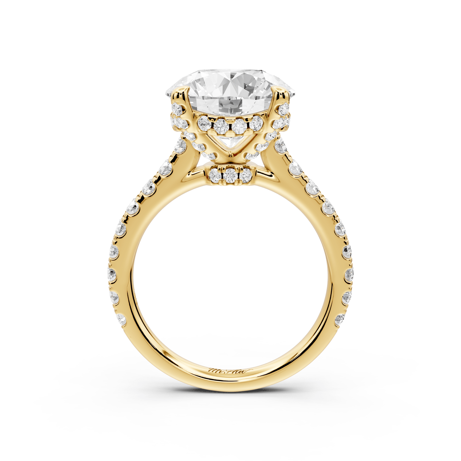 Odette - 4ct 14k yellow gold round Diamond Engagement Ring with Pavé Band & Hidden Halo - Mr. Alex Jewelry