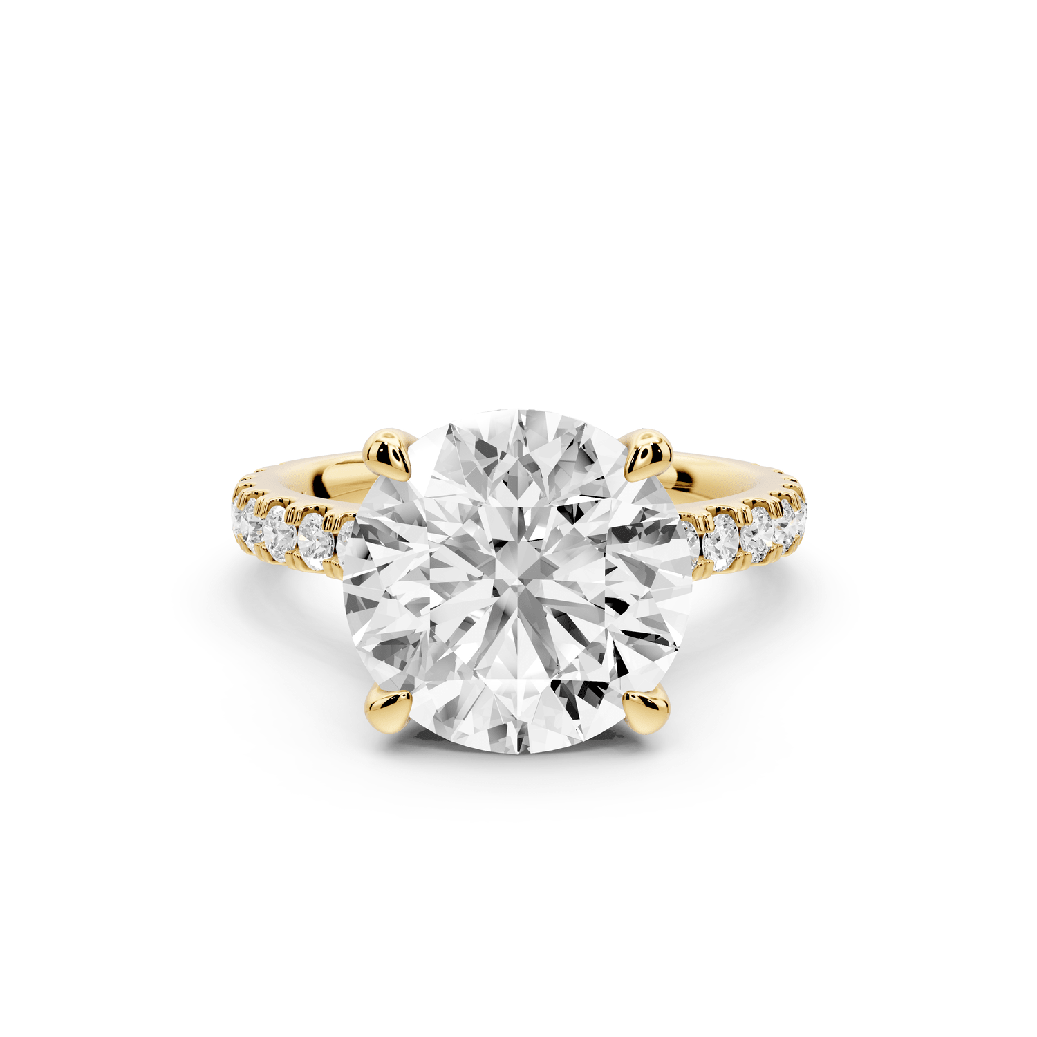 Odette - 4ct 14k yellow gold round Diamond Engagement Ring with Pavé Band & Hidden Halo - Mr. Alex Jewelry