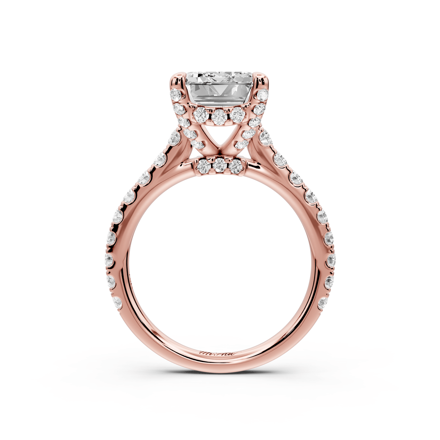 Odette - 4ct 18k rose gold emerald Diamond Engagement Ring with Pavé Band & Hidden Halo - Mr. Alex Jewelry