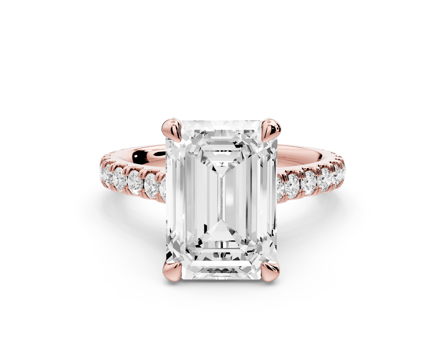 Odette - 4ct 18k rose gold emerald Diamond Engagement Ring with Pavé Band & Hidden Halo - Mr. Alex Jewelry