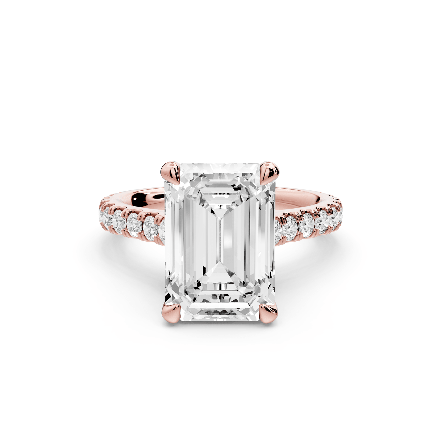 Odette - 4ct 18k rose gold emerald Diamond Engagement Ring with Pavé Band & Hidden Halo - Mr. Alex Jewelry