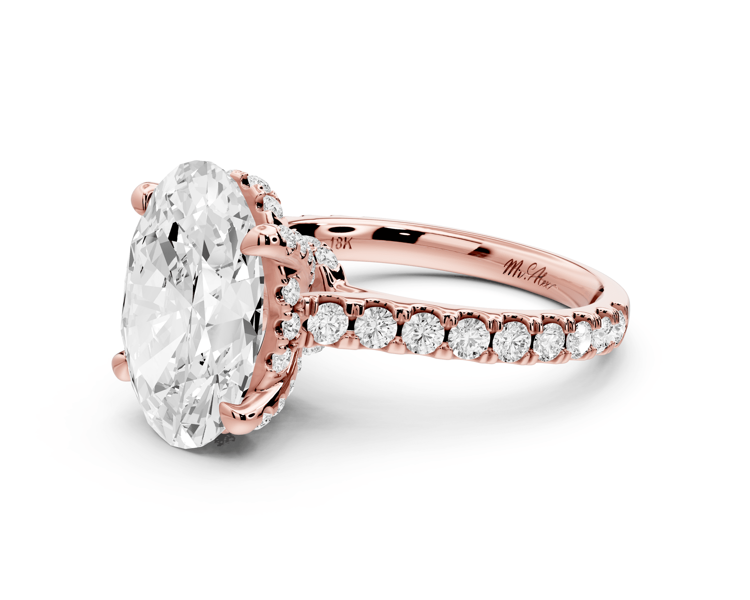 Odette - 4ct 18k rose gold oval Diamond Engagement Ring with Pavé Band & Hidden Halo - Mr. Alex Jewelry