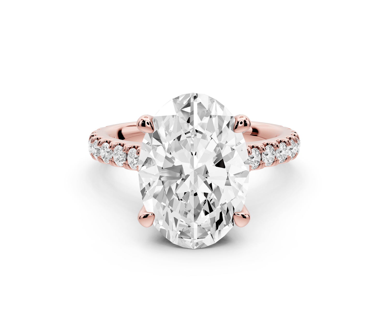 Odette - 4ct 18k rose gold oval Diamond Engagement Ring with Pavé Band & Hidden Halo - Mr. Alex Jewelry