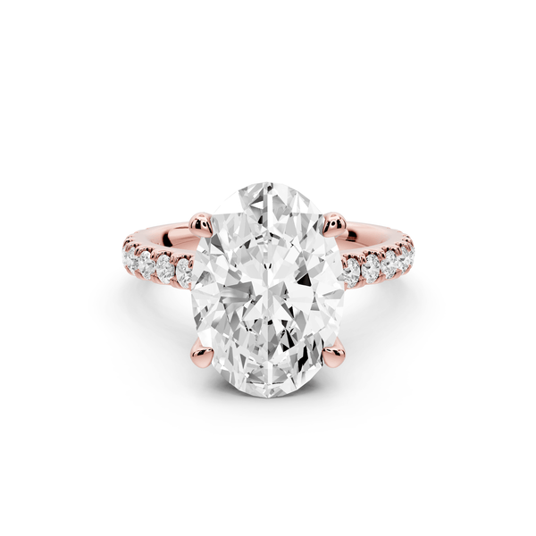Odette - 4ct 18k rose gold oval Diamond Engagement Ring with Pavé Band & Hidden Halo - Mr. Alex Jewelry