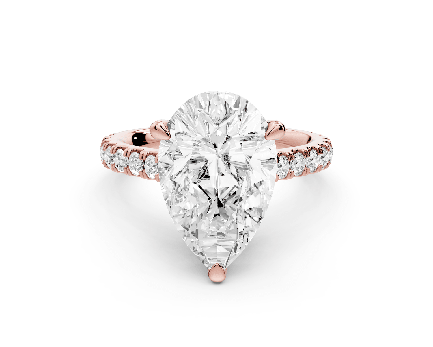 Odette - 4ct 18k rose gold pear Diamond Engagement Ring with Pavé Band & Hidden Halo - Mr. Alex Jewelry