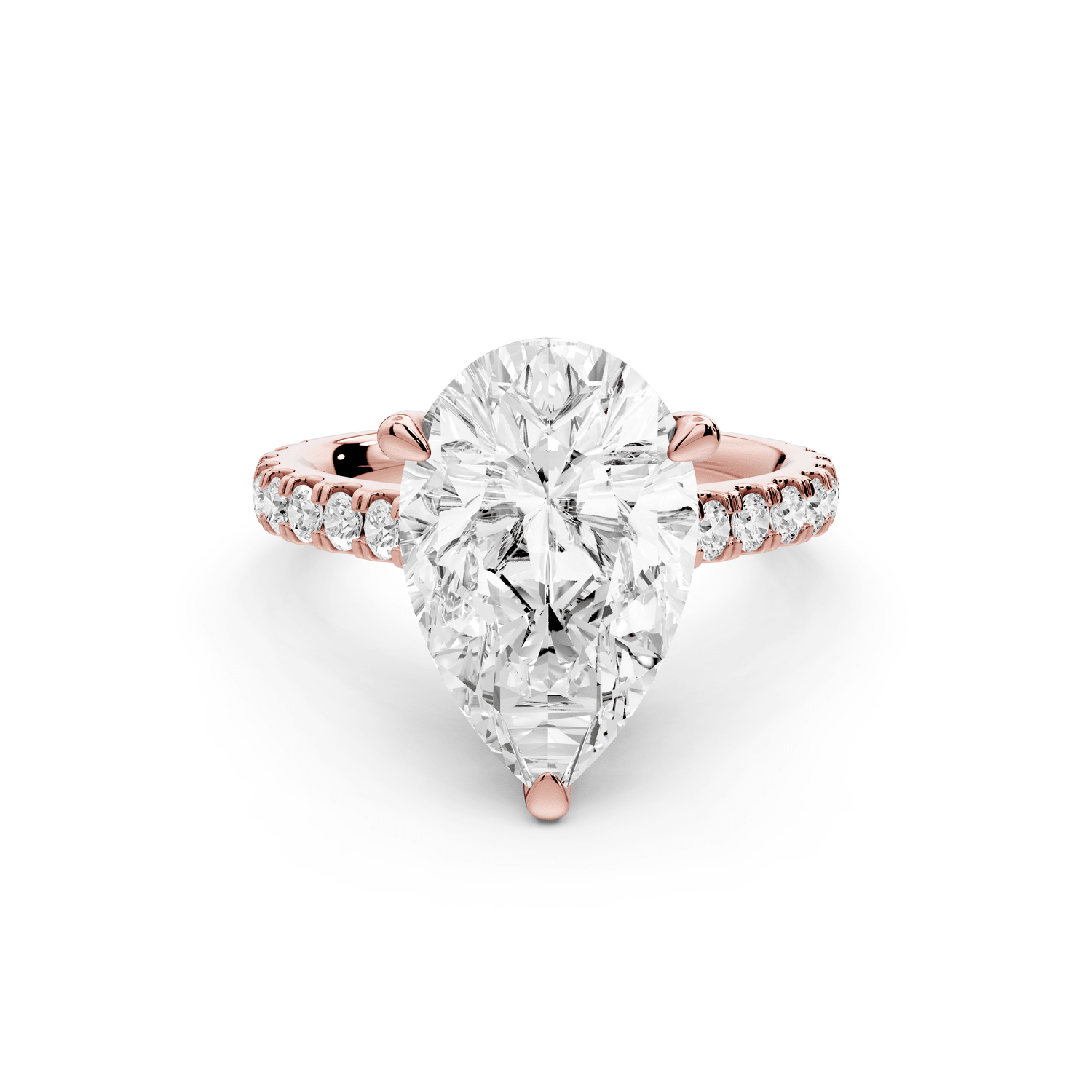 Odette - 4ct 18k rose gold pear Diamond Engagement Ring with Pavé Band & Hidden Halo - Mr. Alex Jewelry