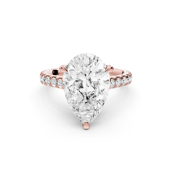 Odette - 4ct 18k rose gold pear Diamond Engagement Ring with Pavé Band & Hidden Halo - Mr. Alex Jewelry