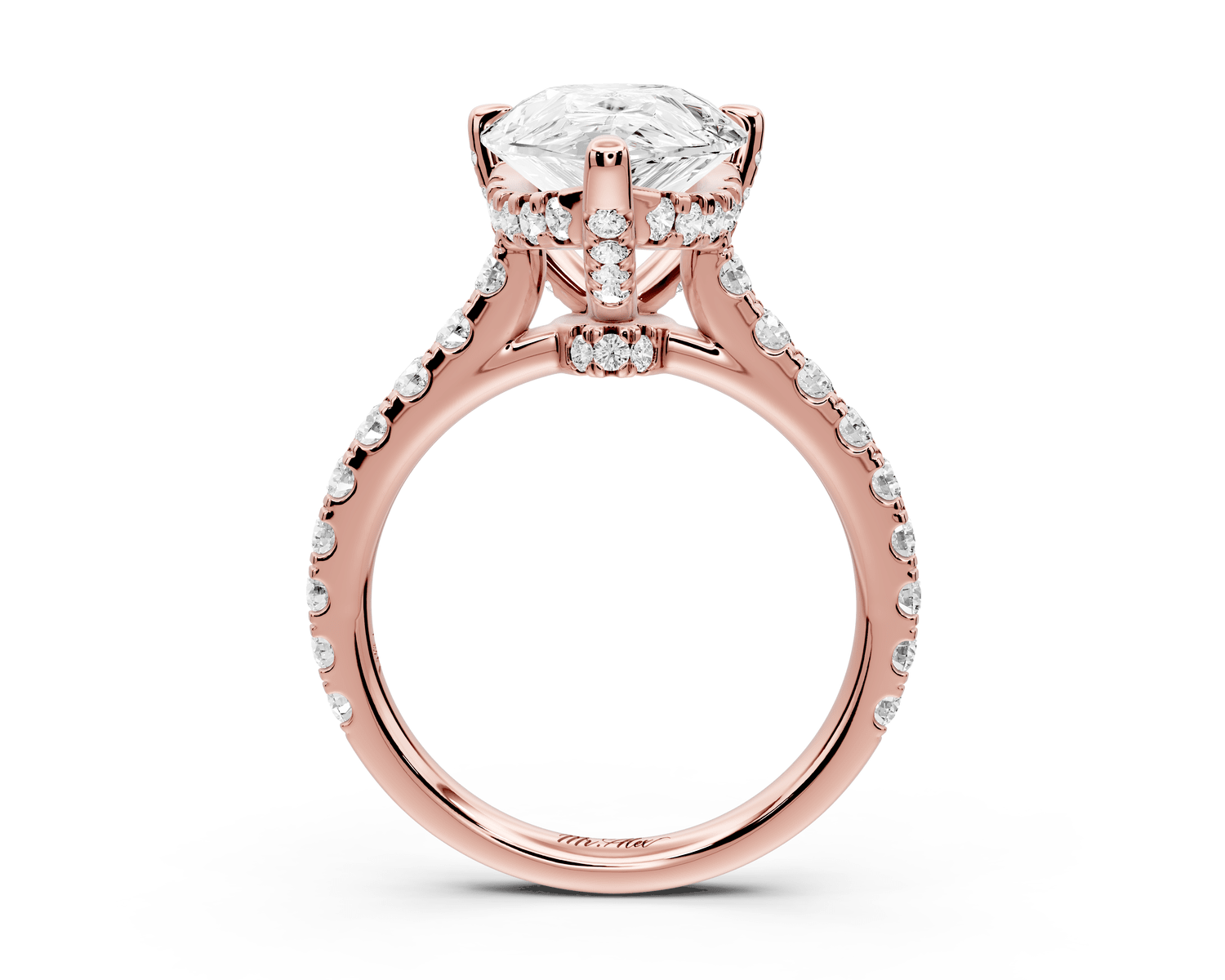 Odette - 4ct 18k rose gold pear Diamond Engagement Ring with Pavé Band & Hidden Halo - Mr. Alex Jewelry