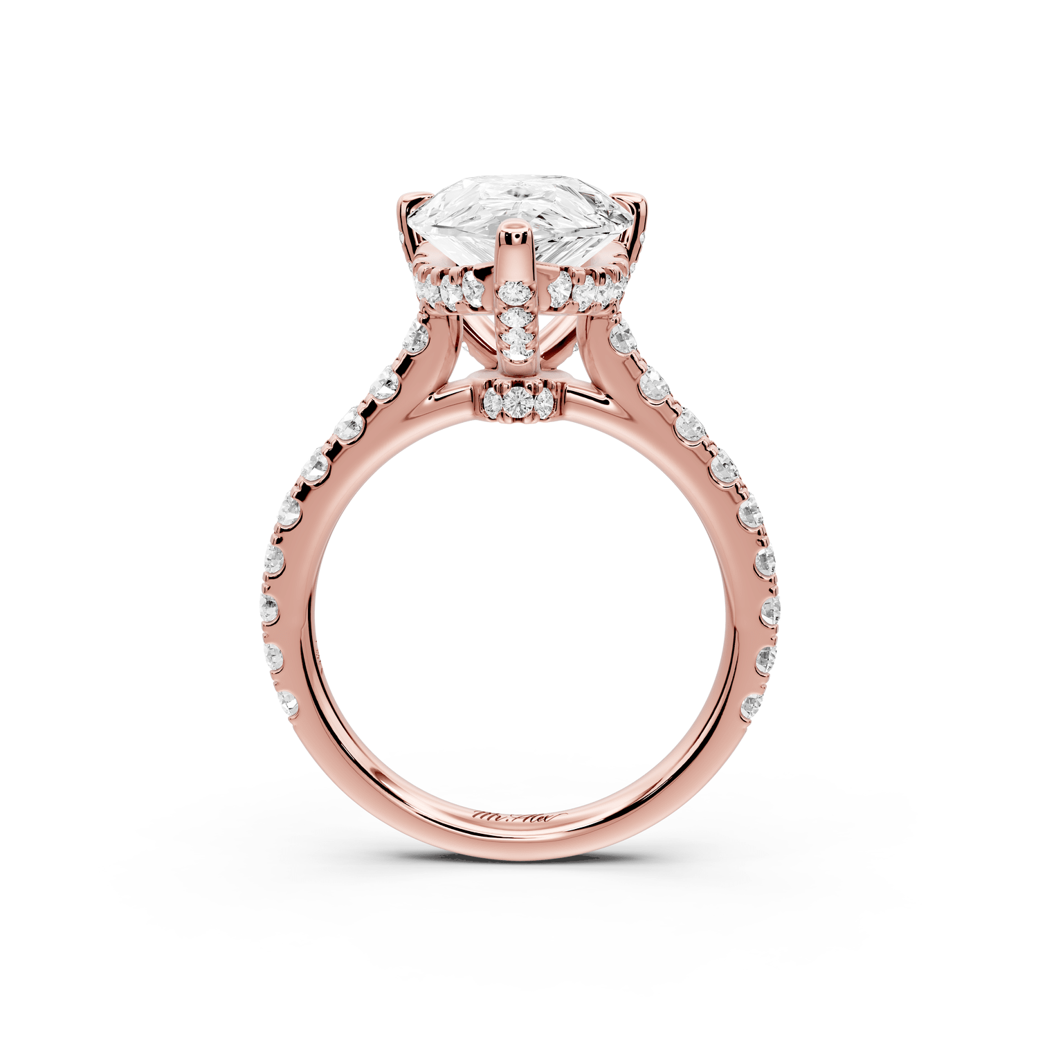 Odette - 4ct 18k rose gold pear Diamond Engagement Ring with Pavé Band & Hidden Halo - Mr. Alex Jewelry