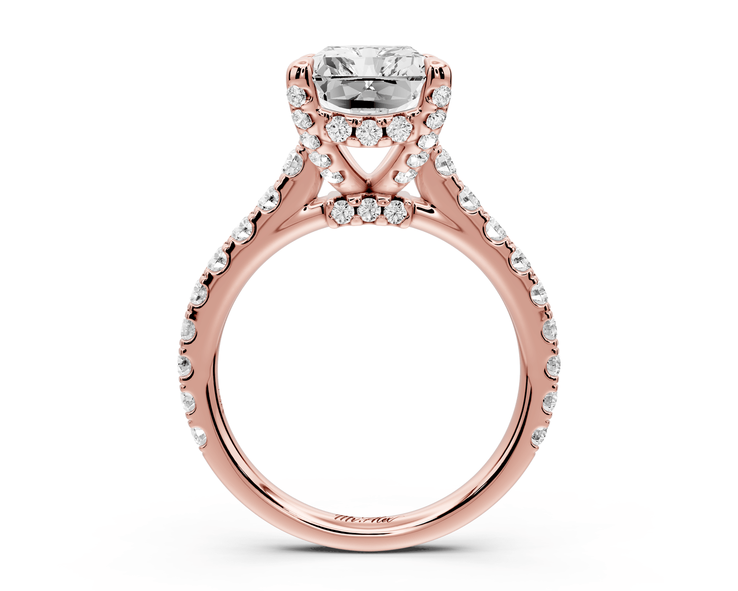 Odette - 4ct 18k rose gold radiant Diamond Engagement Ring with Pavé Band & Hidden Halo - Mr. Alex Jewelry