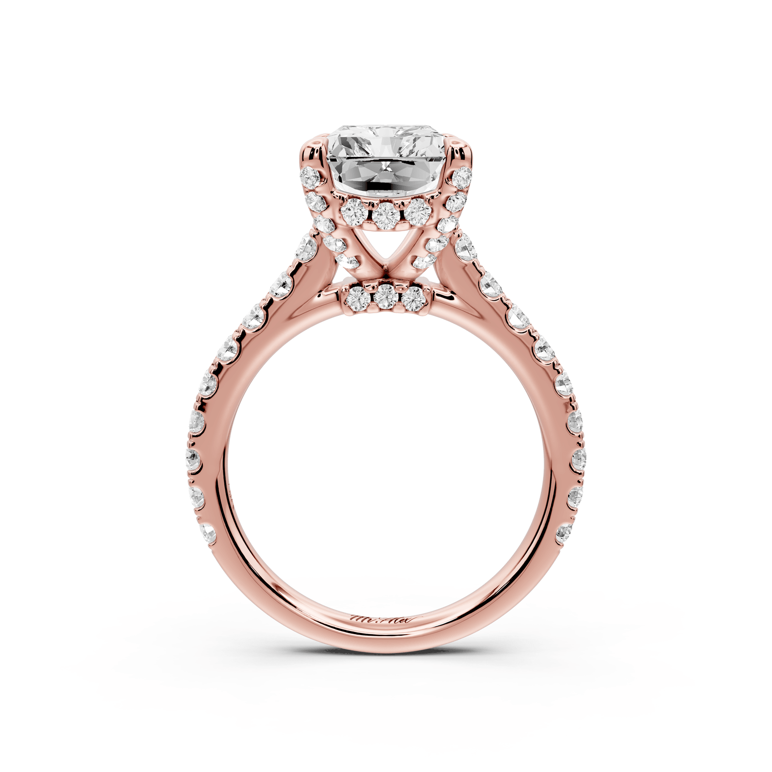 Odette - 4ct 18k rose gold radiant Diamond Engagement Ring with Pavé Band & Hidden Halo - Mr. Alex Jewelry