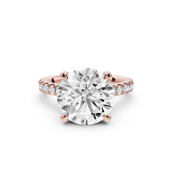 Odette - 4ct 18k rose gold round Diamond Engagement Ring with Pavé Band & Hidden Halo - Mr. Alex Jewelry