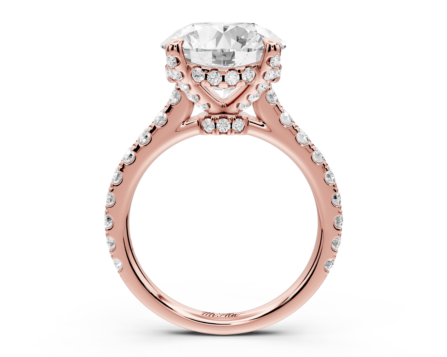 Odette - 4ct 18k rose gold round Diamond Engagement Ring with Pavé Band & Hidden Halo - Mr. Alex Jewelry