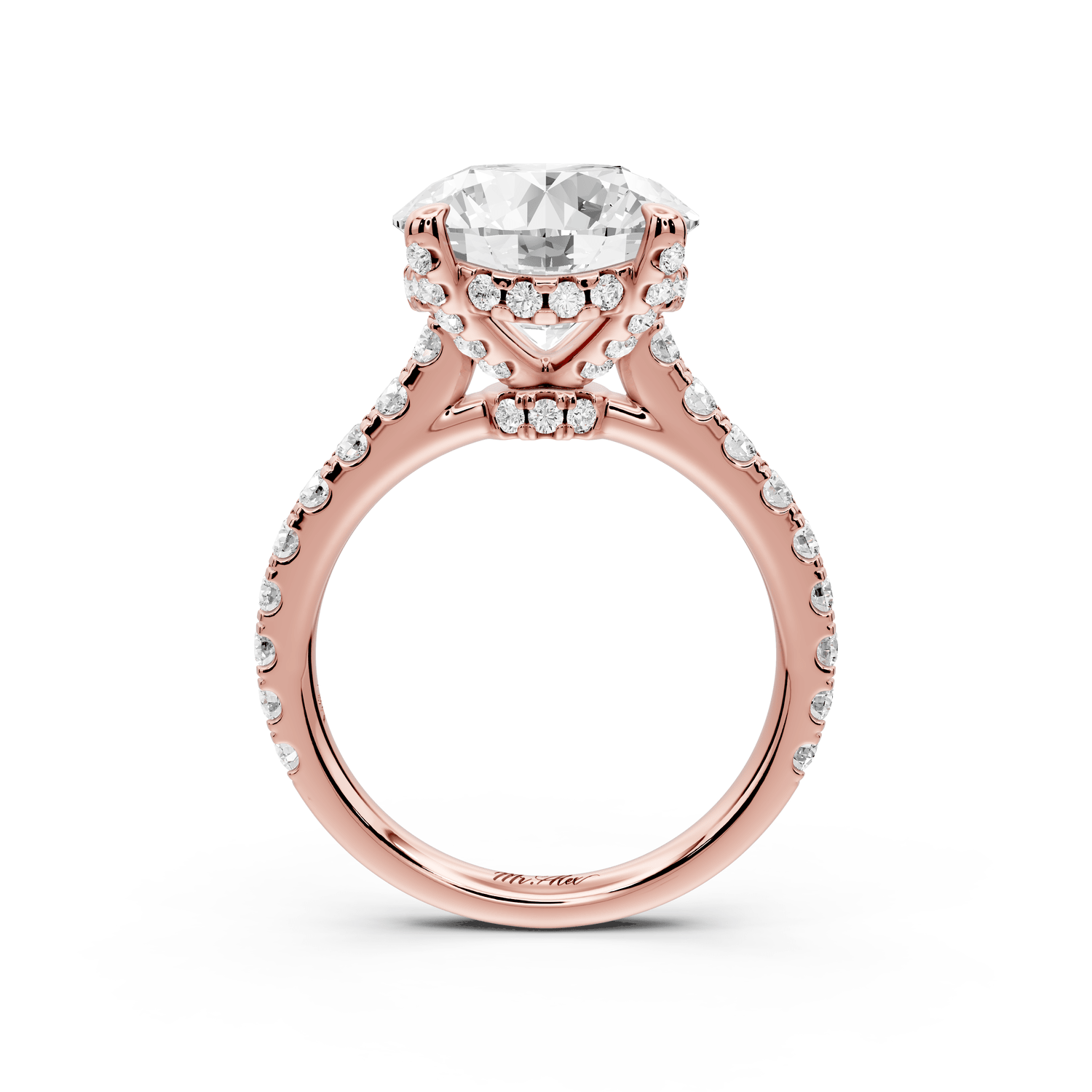 Odette - 4ct 18k rose gold round Diamond Engagement Ring with Pavé Band & Hidden Halo - Mr. Alex Jewelry