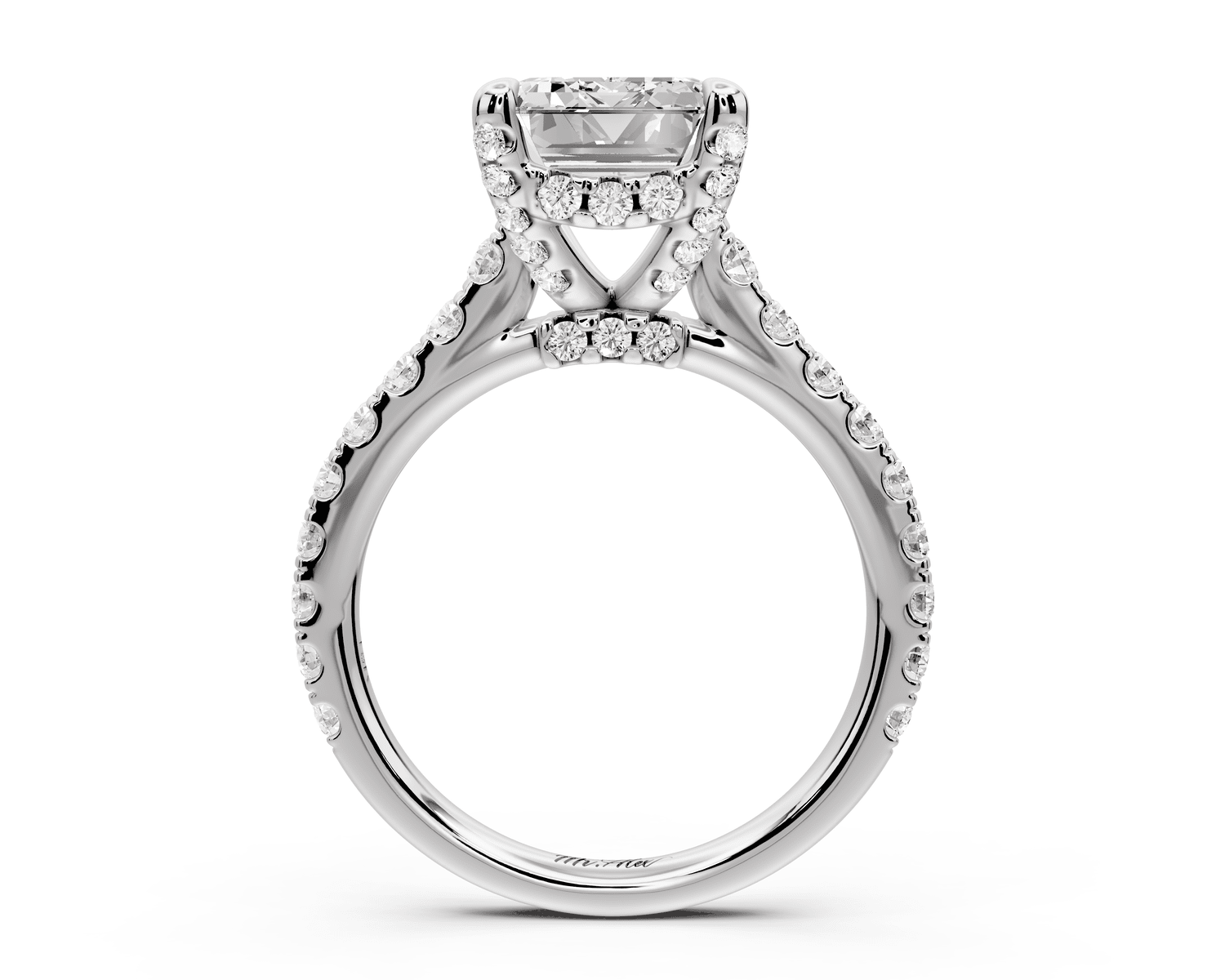 Odette - 4ct 18k white gold emerald Diamond Engagement Ring with Pavé Band & Hidden Halo - Mr. Alex Jewelry
