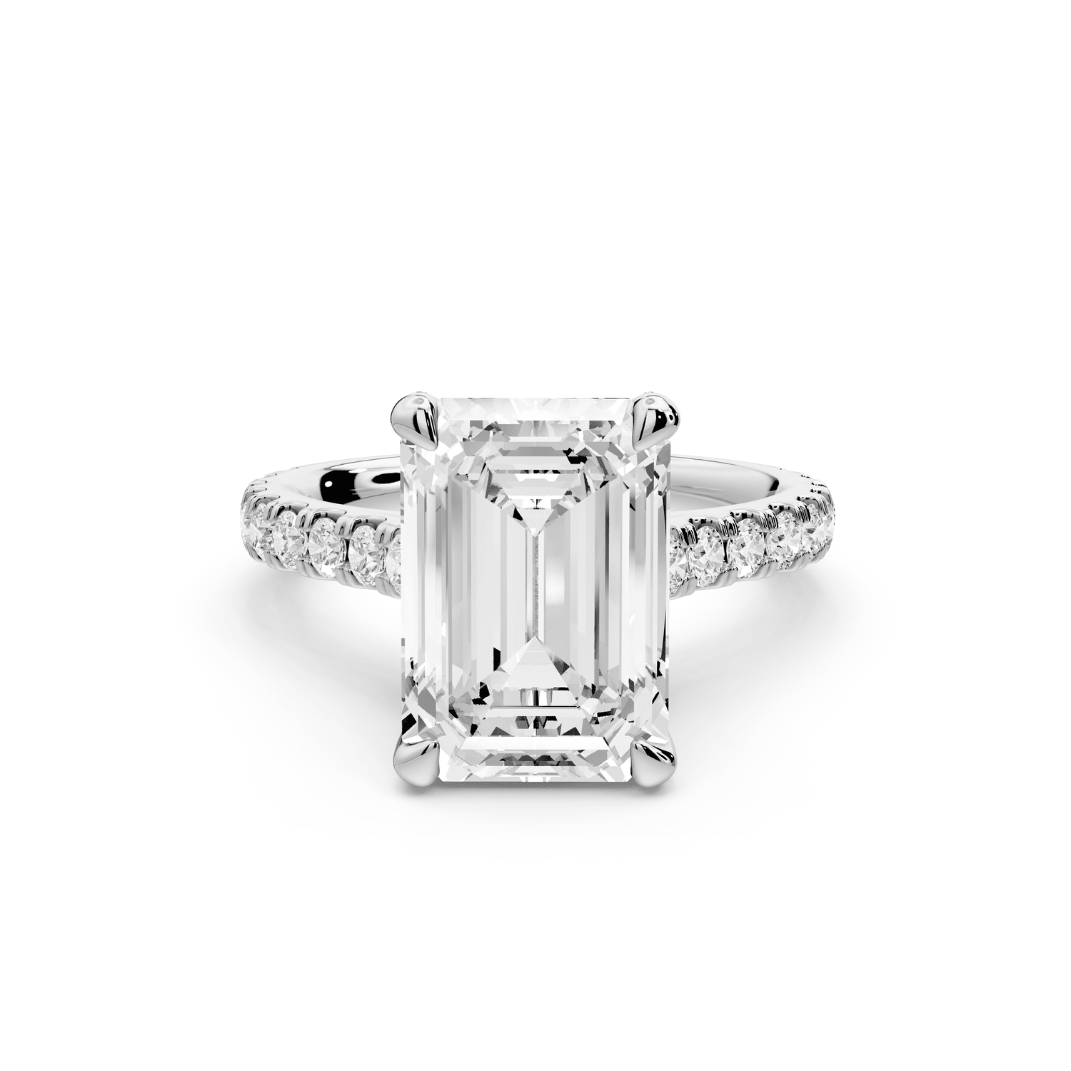 Odette - 4ct 18k white gold emerald Diamond Engagement Ring with Pavé Band & Hidden Halo - Mr. Alex Jewelry