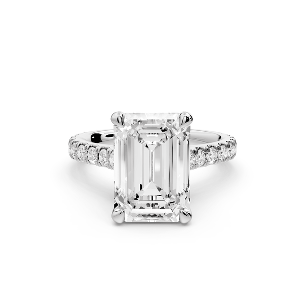 Odette - 4ct 18k white gold emerald Diamond Engagement Ring with Pavé Band & Hidden Halo - Mr. Alex Jewelry