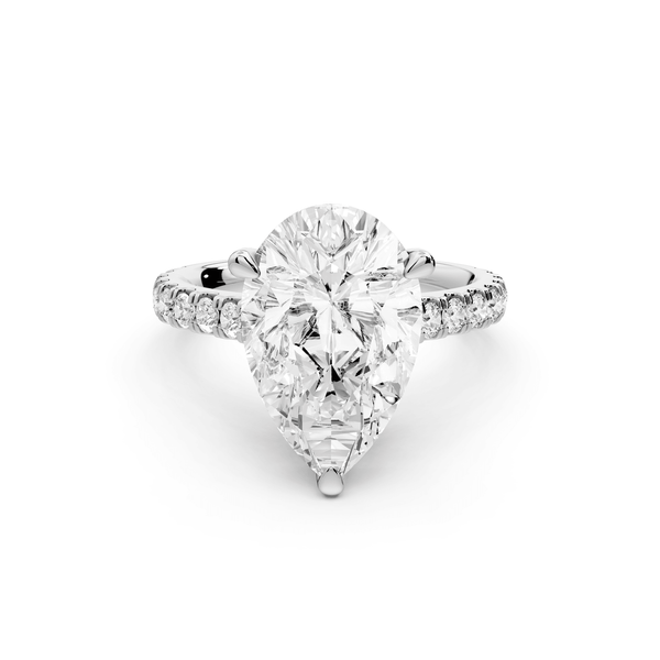 Odette - 4ct 18k white gold pear Diamond Engagement Ring with Pavé Band & Hidden Halo - Mr. Alex Jewelry