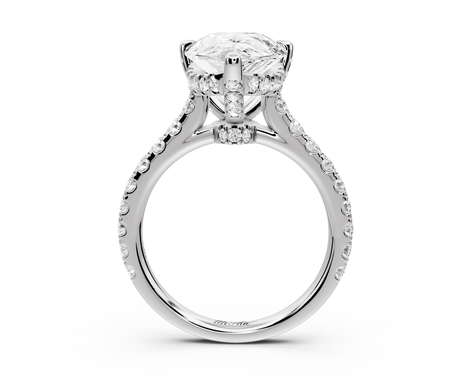 Odette - 4ct 18k white gold pear Diamond Engagement Ring with Pavé Band & Hidden Halo - Mr. Alex Jewelry