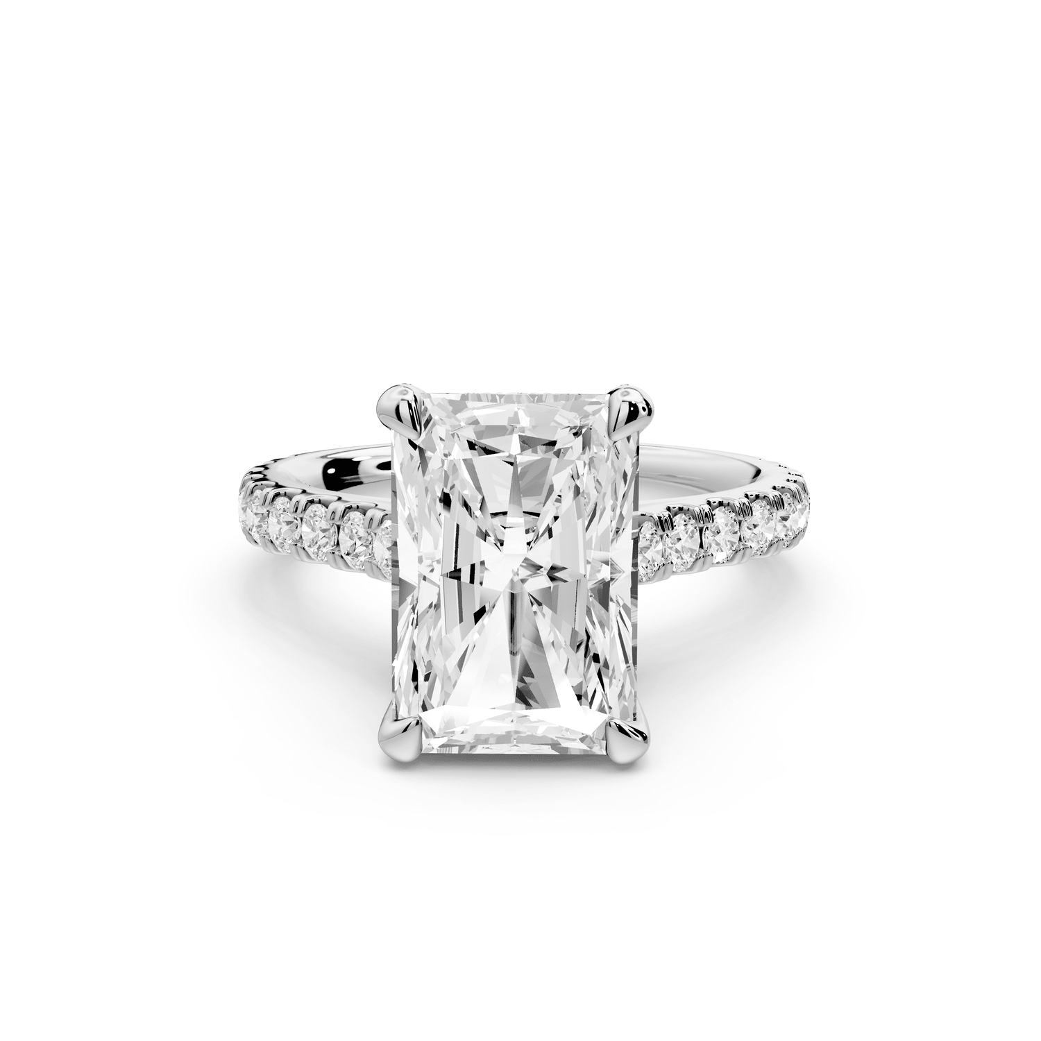 Odette - 4ct 18k white gold radiant Diamond Engagement Ring with Pavé Band & Hidden Halo - Mr. Alex Jewelry