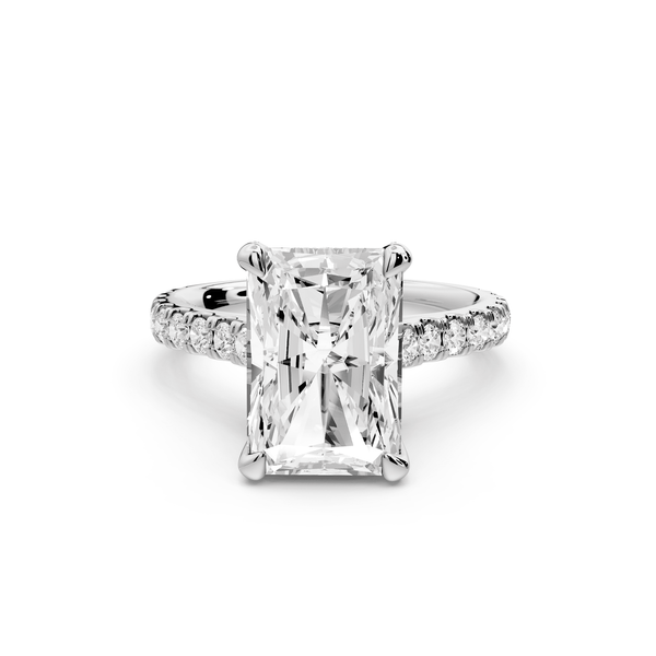Odette - 4ct 18k white gold radiant Diamond Engagement Ring with Pavé Band & Hidden Halo - Mr. Alex Jewelry