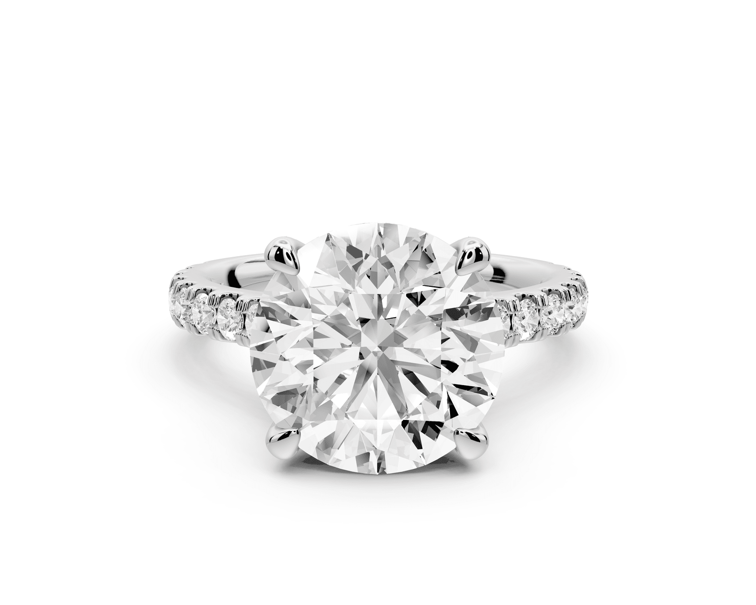 Odette - 4ct 18k white gold round Diamond Engagement Ring with Pavé Band & Hidden Halo - Mr. Alex Jewelry