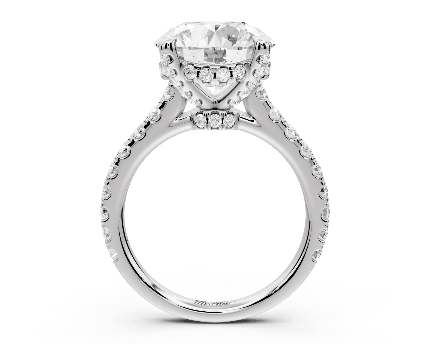 Odette - 4ct 18k white gold round Diamond Engagement Ring with Pavé Band & Hidden Halo - Mr. Alex Jewelry