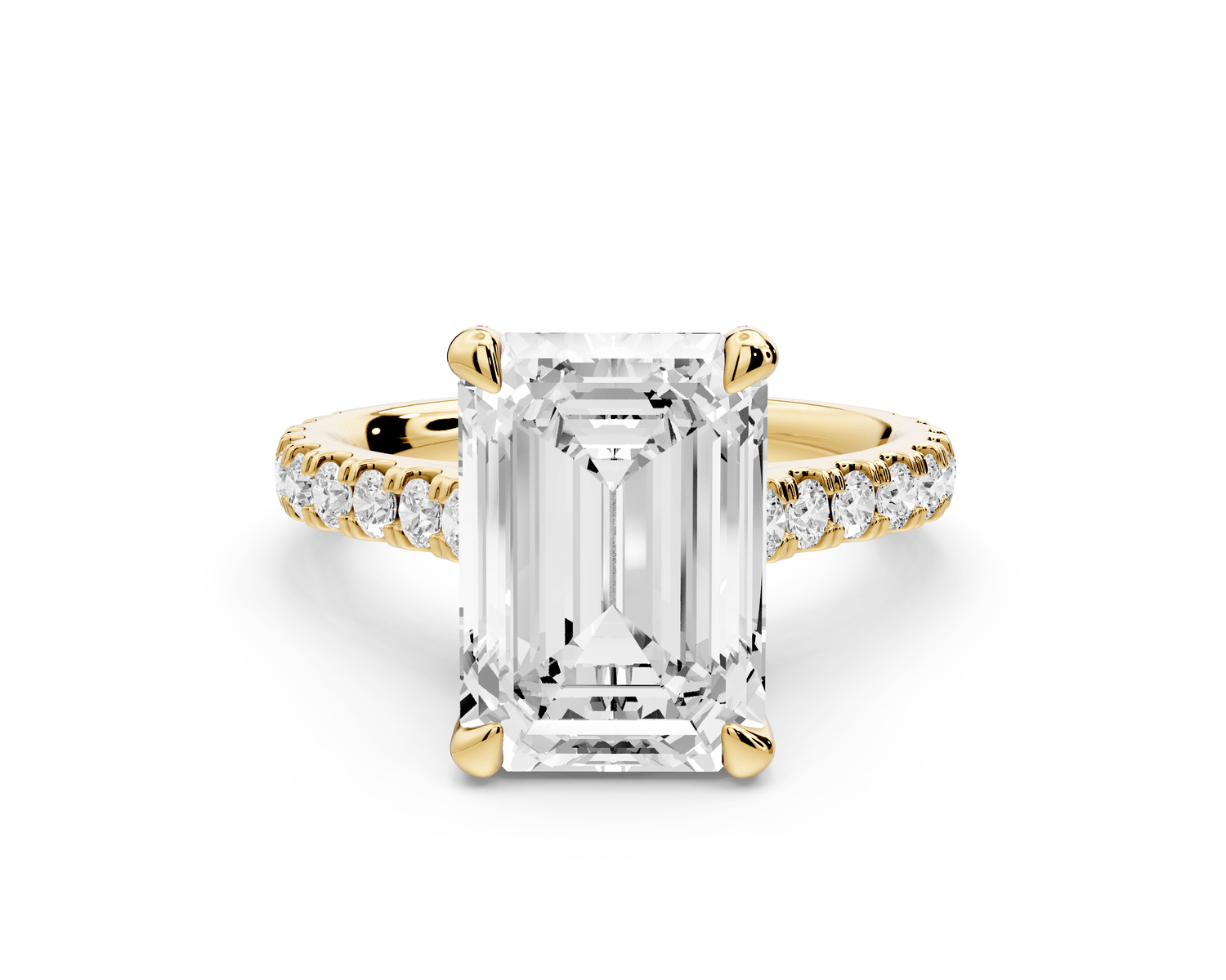 Odette - 4ct 18k yellow gold emerald Diamond Engagement Ring with Pavé Band & Hidden Halo - Mr. Alex Jewelry