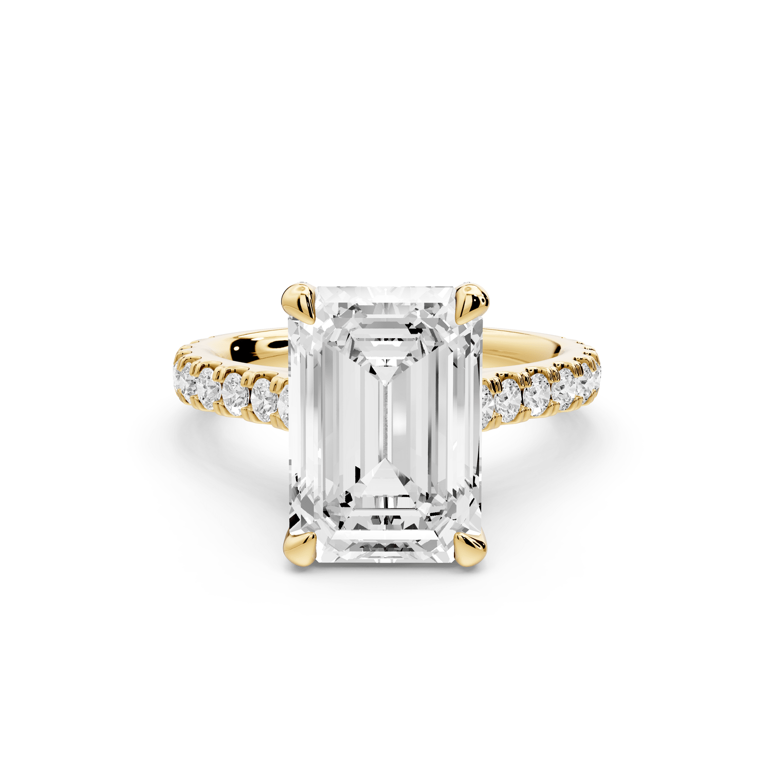 Odette - 4ct 18k yellow gold emerald Diamond Engagement Ring with Pavé Band & Hidden Halo - Mr. Alex Jewelry